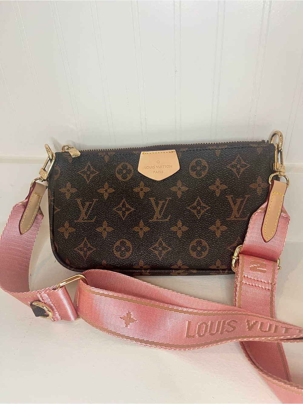 Louis Vuitton Monogram Crossbody with Pink Webbing Strap